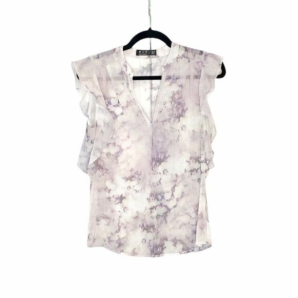 PIT Amsterdam Women’s Sheer Sleeveless Abstract Ruffle Blouse Top US Size 2 - Picture 1 of 5